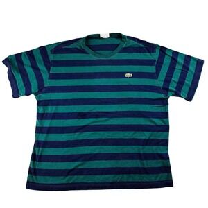 Vintage Lacoste T-Shirt Women Size 6 Green Blue Striped Croc Logo France Made